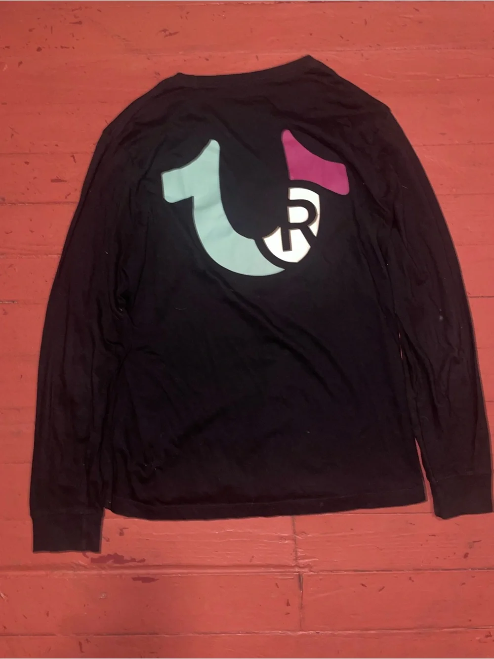 True Religion Black Long Sleeve Crew with Multicolor Logo